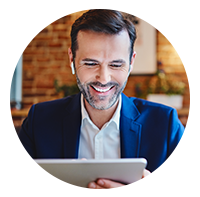 man working on tablet
