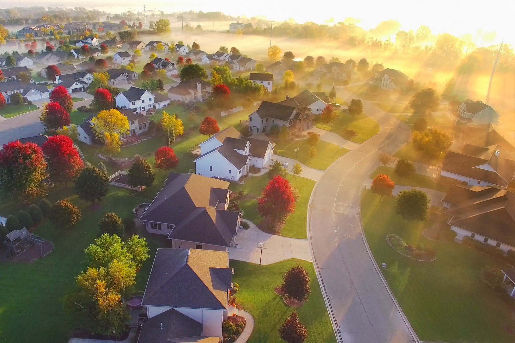 Aerial view of residential neighborhood representing online county property tax payment services